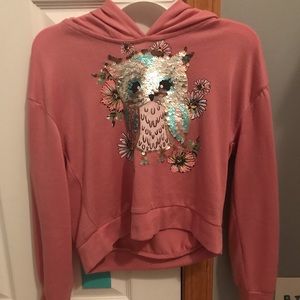 Girls Pink Long Sleeve with Hoodie and Flippy Sequins